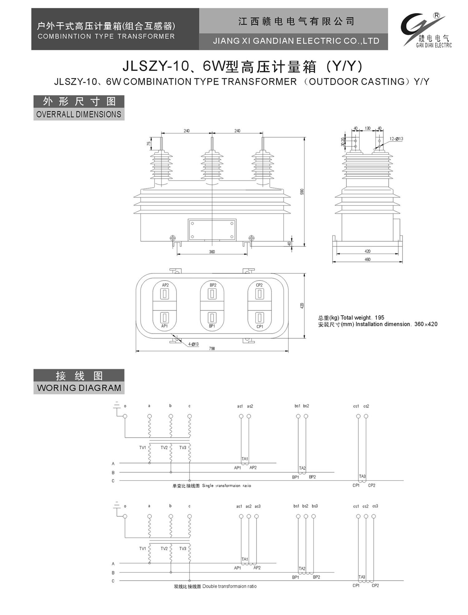 JLSZY-10、6W 型高压计量箱 (Y&#47;Y)_OB欧宝 | 电压互感器 | 非晶合金变压器 | 干式变压器 | 油浸式变压器