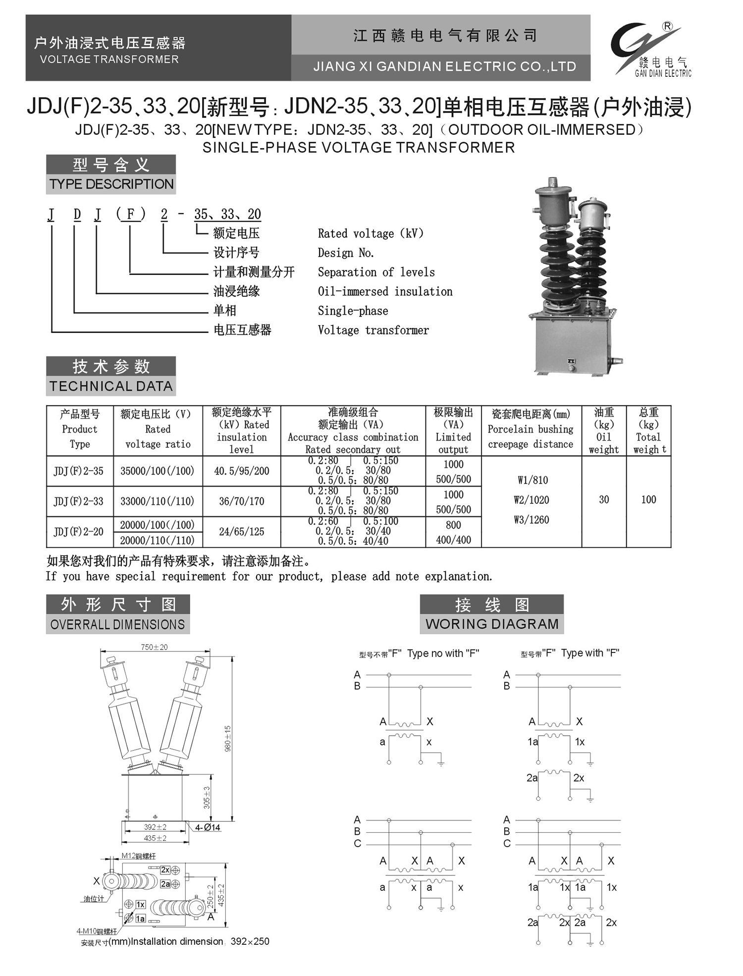 JDJ(F)2-35、33、20[新型号:JDN2-35、33、20]单相电压互感器(户外油浸)_OB欧宝 | 电压互感器 | 非晶合金变压器 | 干式变压器 | 油浸式变压器