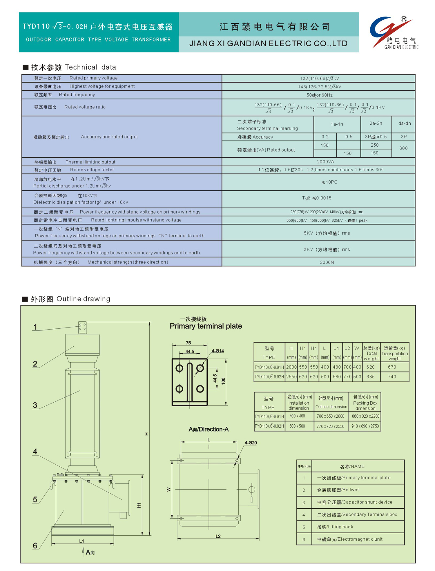 TYD110√3-0.02H 户外电容式电压互感器_OB欧宝 | 电压互感器 | 非晶合金变压器 | 干式变压器 | 油浸式变压器